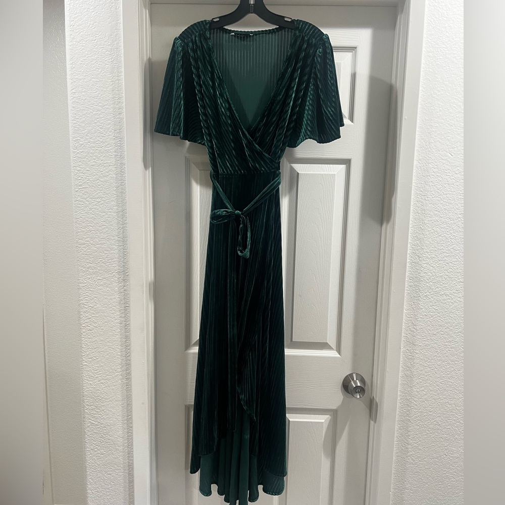 Simplee green velvet wrap dress